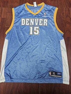 Reebok Denver Nuggets Carmelo AnthonyLight Blue and Yellow #15 Basketball Jersey